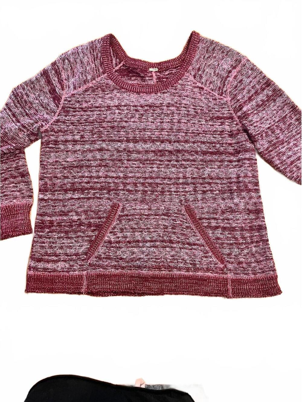 Free People Maroon and Pink Knit Pullover Sweater